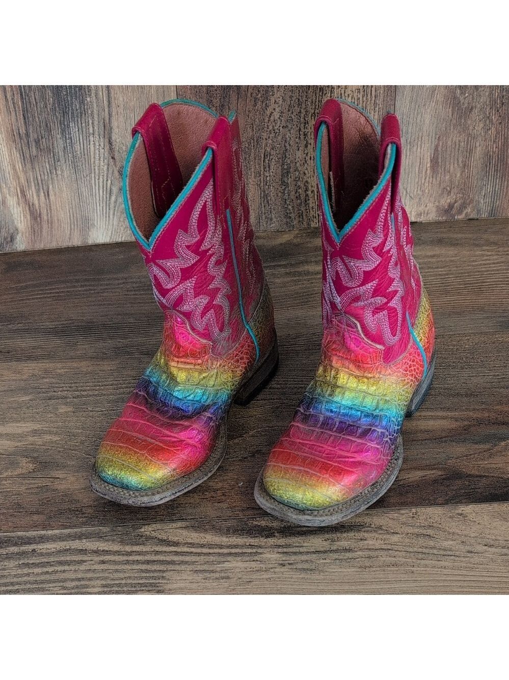 Roper Little Girls Rainbow Color Faux Caiman SQ Toe Vamp 09-018-7020-0765 M359
